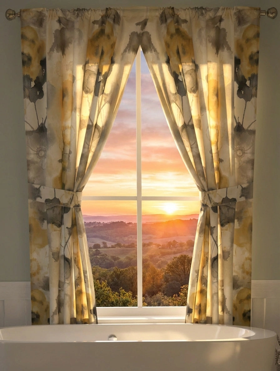 Judy Window Curtain – Artistic Watercolor Floral Bathroom Window Treatment