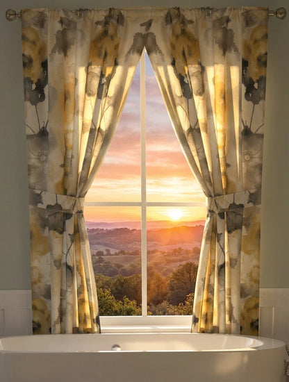 Judy Window Curtain – Artistic Watercolor Floral Bathroom Window Treatment