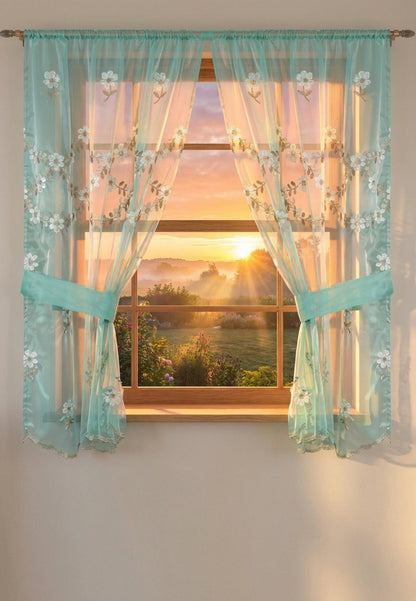 Maya Window Curtain – Delicate Floral Embellished Bathroom Window Treatment