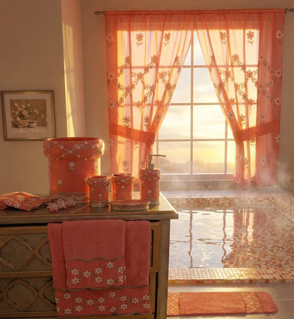 Maya Window Curtain – Delicate Floral Embellished Bathroom Window Treatment