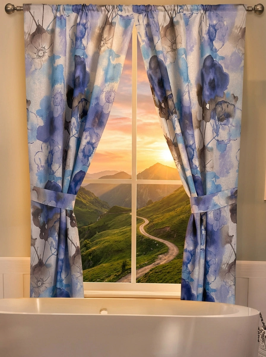 Judy Window Curtain – Artistic Watercolor Floral Bathroom Window Treatment