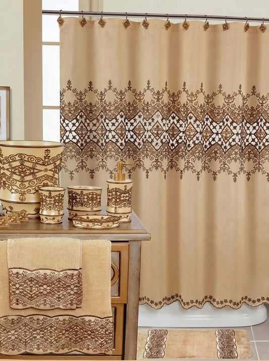 Vivian Beige 3-Piece Towel Set – Intricate Lace-Inspired Bath Towels