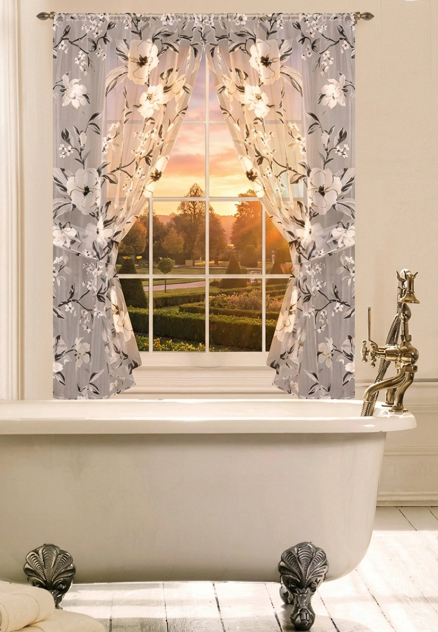 Melrose Window Curtain – Romantic Floral Bathroom Window Treatment