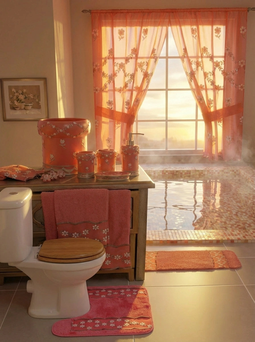 Maya Bathroom Rug Set – Delicate Floral Embellished Bath Mats