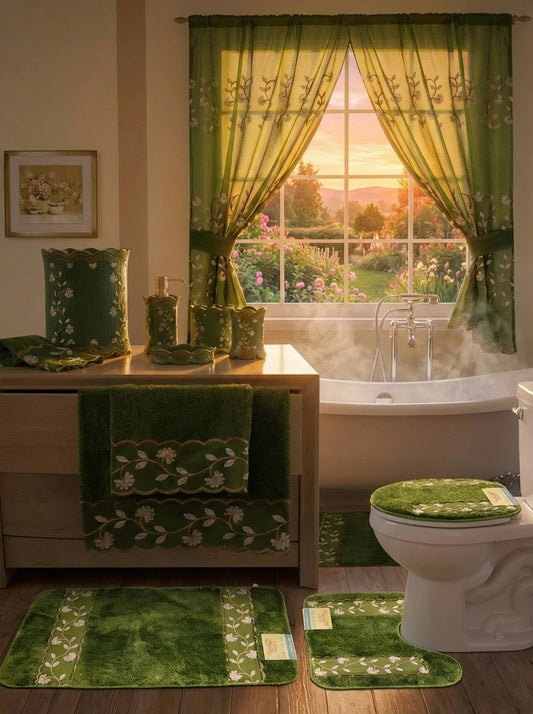 Chateau Green Bathroom Rug Set – European Elegance Bath Mats