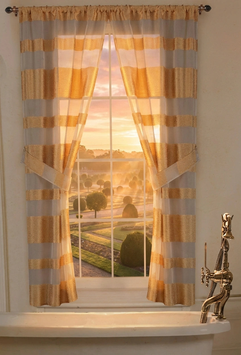 Marquise Window Curtain – Luxe Striped Bathroom Window Treatment