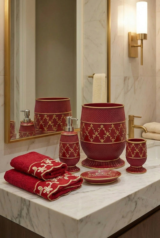 Cassandra Red 3-Piece Towel Set – Regal Embroidered Bath Towels