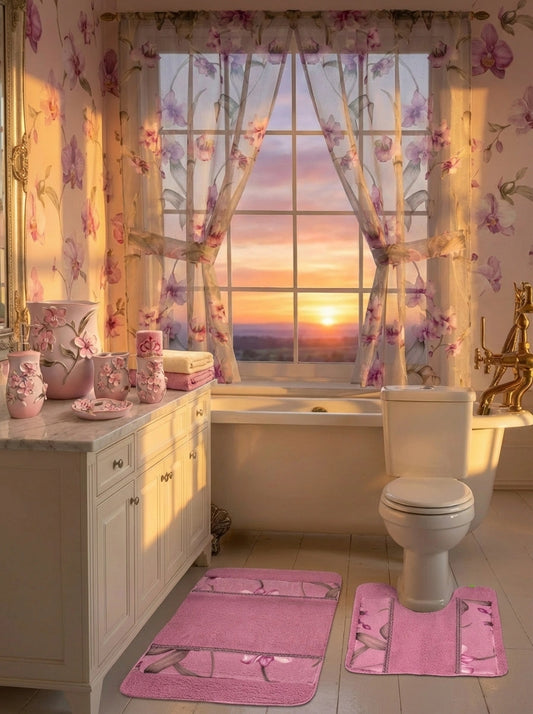 Lilly Purple Bathroom Rug Set – Romantic Floral Bath Mats