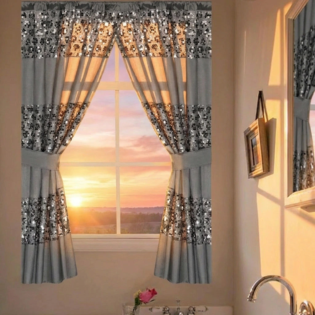 Sinatra Window Curtain – Glamorous Crystal-Embellished Bathroom Window Treatment