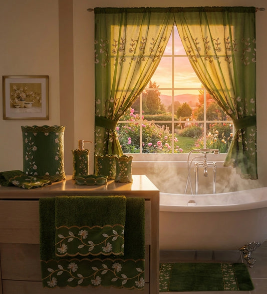 Chateau Green Window Curtain – European Elegance Bathroom Window Treatment