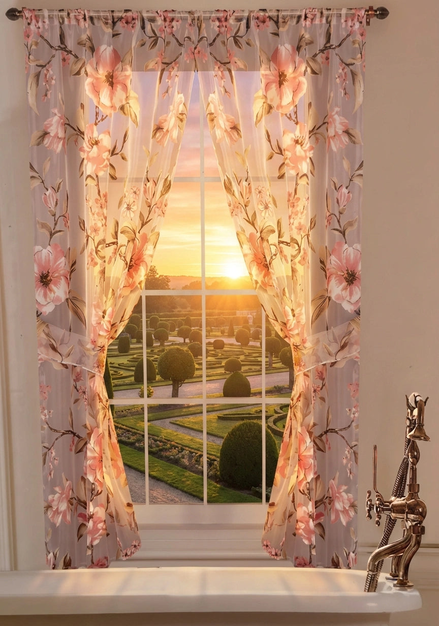 Melrose Window Curtain – Romantic Floral Bathroom Window Treatment