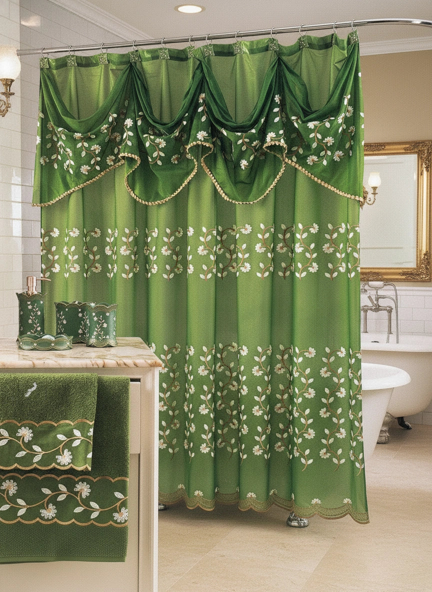 Chateau Green Shower Curtain – European Elegance Bathroom Décor