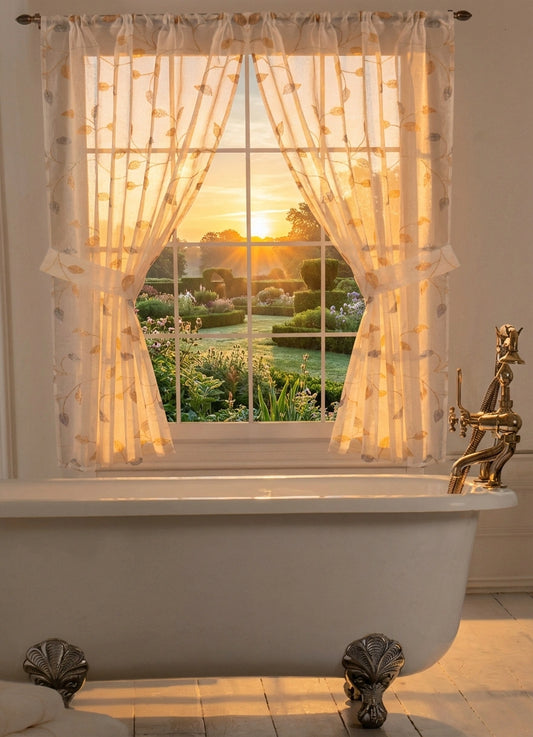 Birch Window Curtain – Delicate Botanical Bathroom Window Treatment