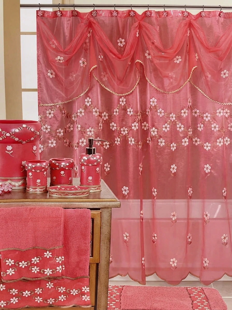 Maya Shower Curtain – Delicate Floral Embellished Bathroom Décor